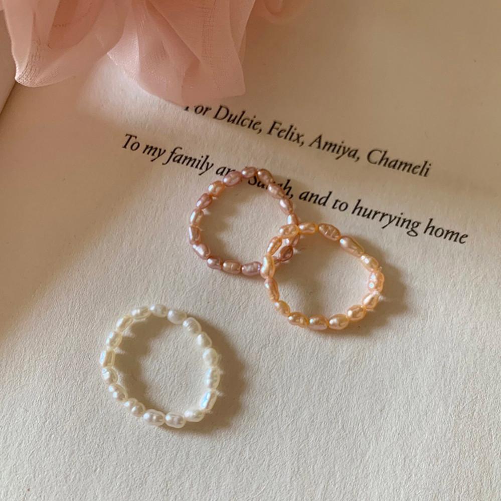 천연 담수 진주 밴딩 비즈 반지