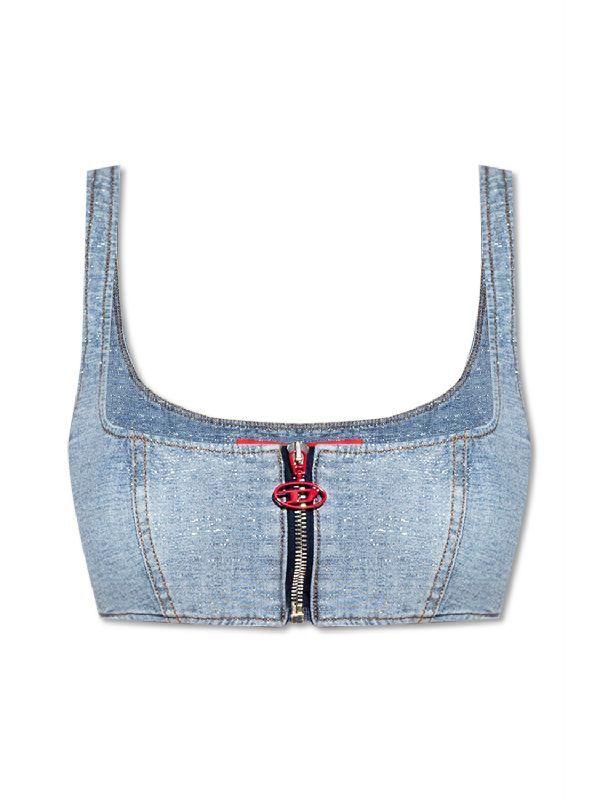 로고지퍼 데님 반다나 크롭탑