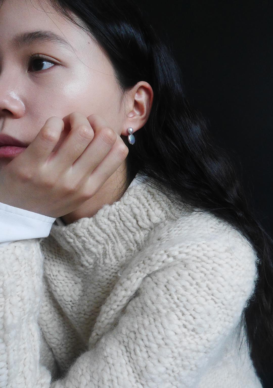 [LIBREMENT] 2WAY GREY PEARL EARRINGS (silver)