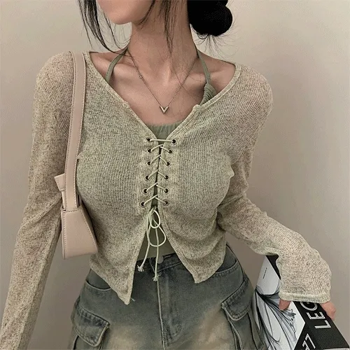 [세트가격!] 레이어드 홀터넥 나시 아일렛 티셔츠 세트