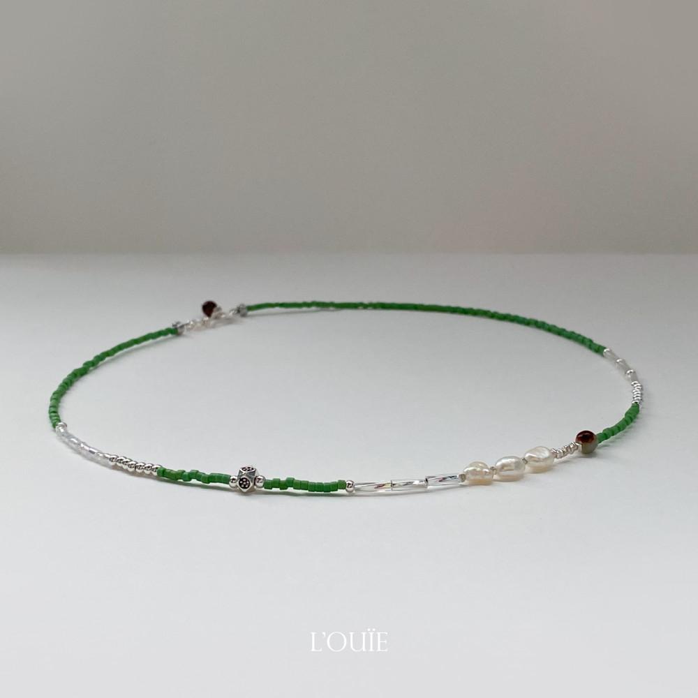 [Leouie] 루위 비즈목걸이 실버목걸이 Greeny Silver_01