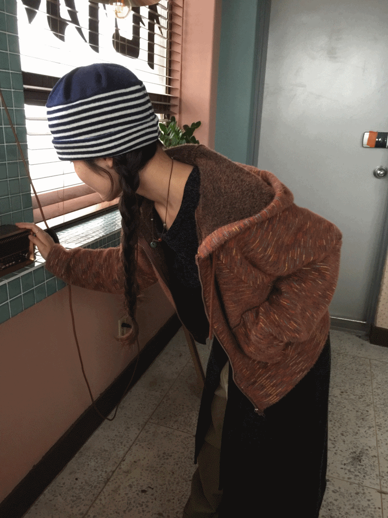 레코드 포켓 후드집업