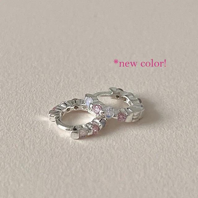 *컬러추가*925실버 브이 컬러 큐빅 은 미니 링 귀걸이 (2size/4color)
