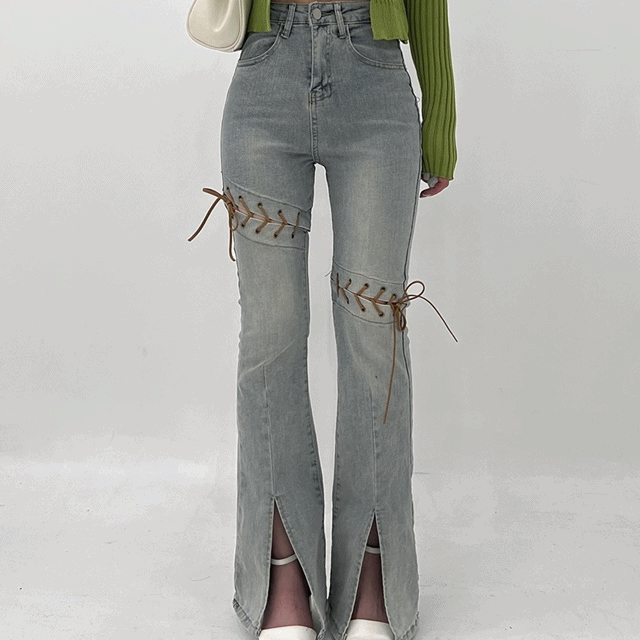 ❤️‍🔥당일발송❤️‍🔥 eyelet boots cut denim pants / 하이웨스트 유니크 아일렛 빈티지 데님 연청 부츠컷 팬츠 바지 청바지 아일렛팬츠 하이웨스트부츠컷