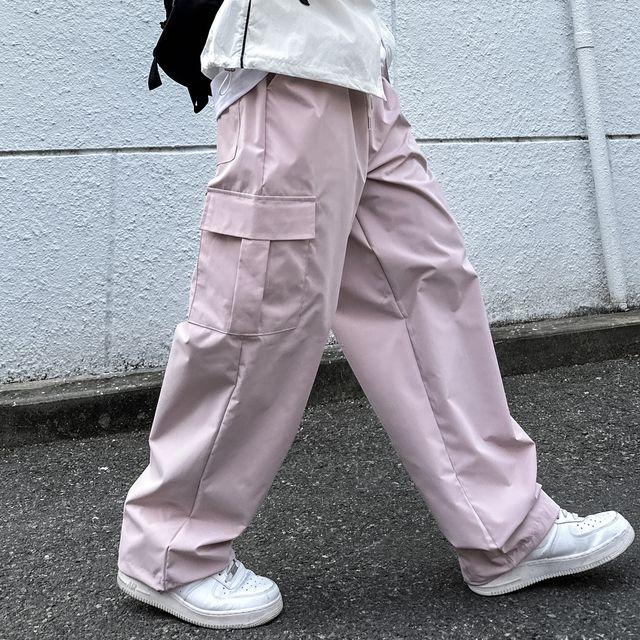 카고 밑단 스트링 조거 허리 밴딩 봄 가을 편안한 꾸안꾸 와이드 트레이닝 핑크 팬츠 바지