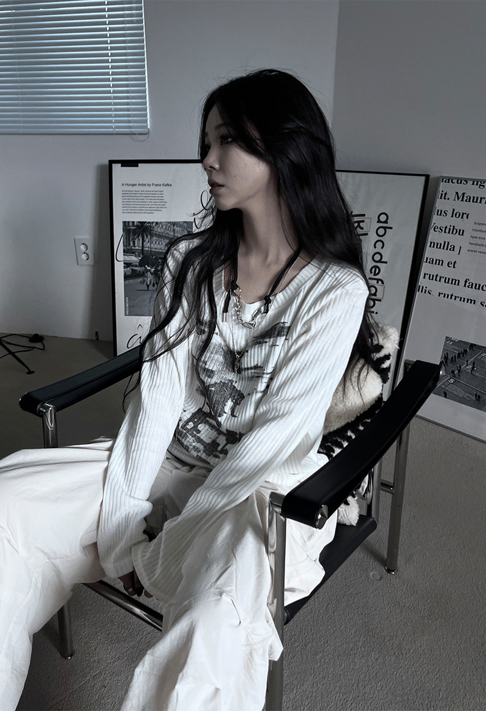 어반유니크 printed ribbed long sleeves