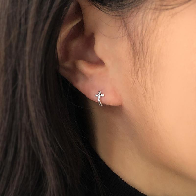 미니 십자가 원터치 링귀걸이
