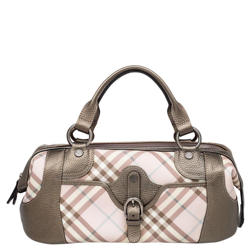Burberry Pink/Metallic Nova Check PVC and Leather Buckle Bowler Bag
