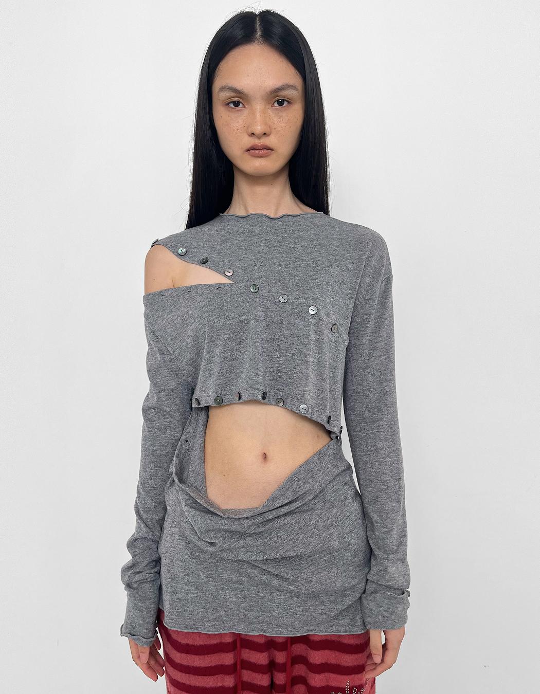 BUTTONED SHIFT TOP, GREY