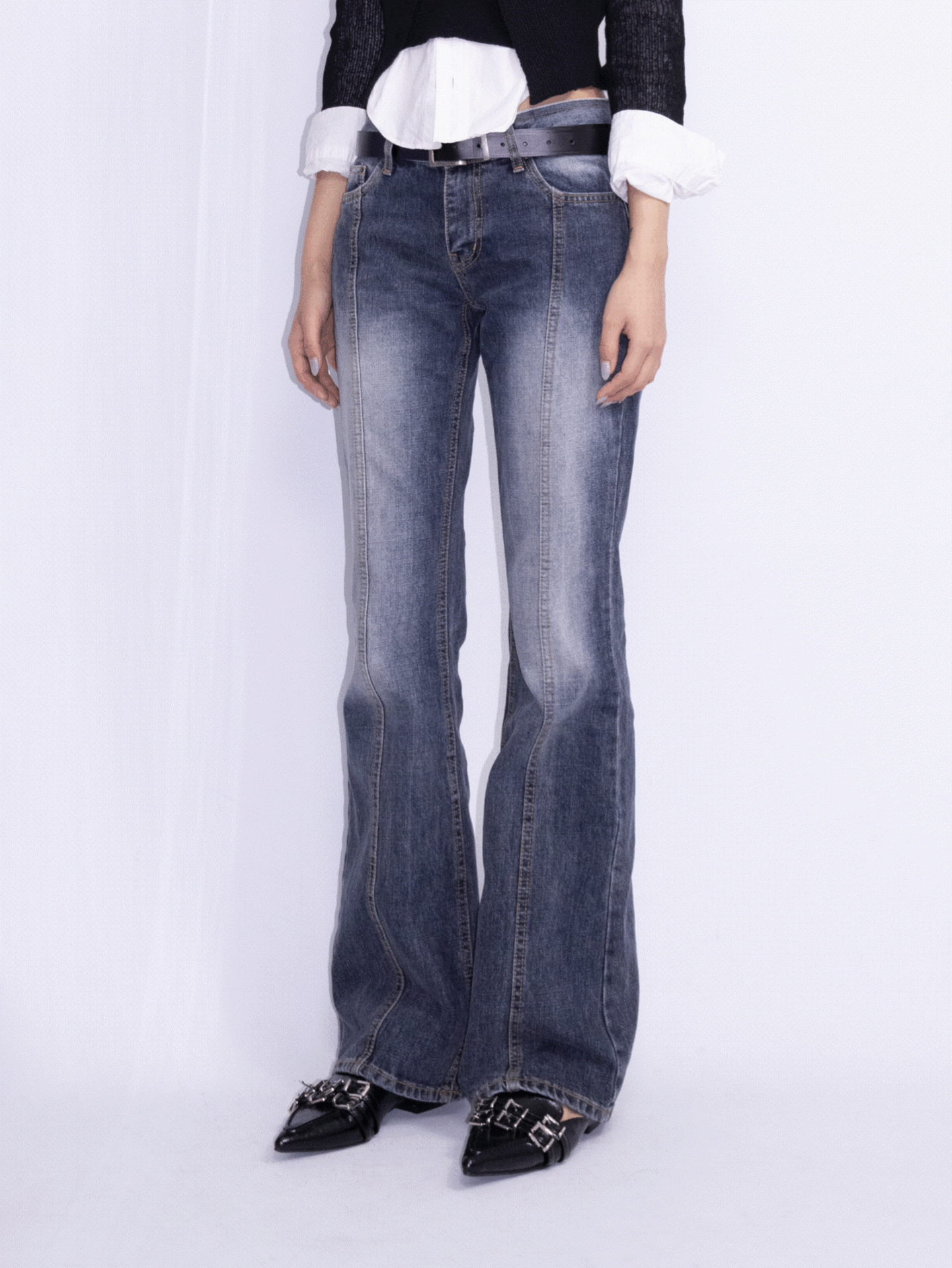 더블 스티치 라인 세미 부츠컷 팬츠