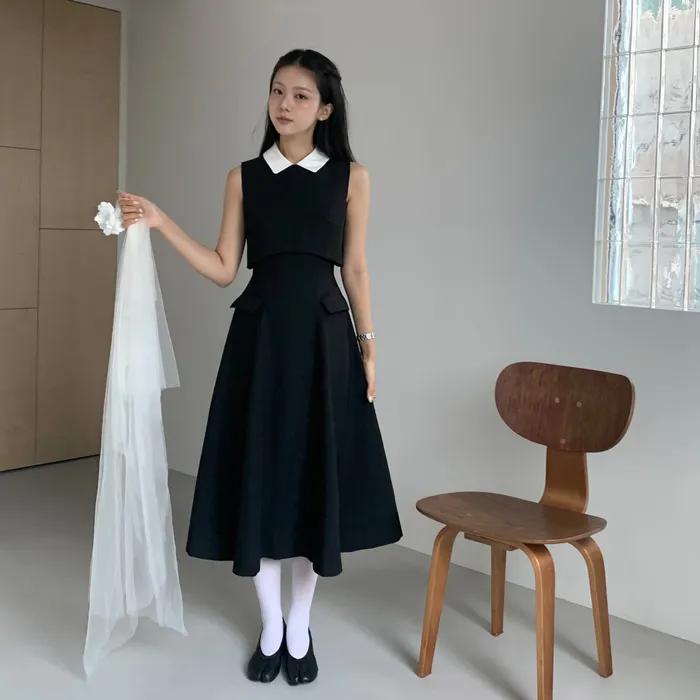 COLLAR TWIN FLARE DRESS_TT5W601BK