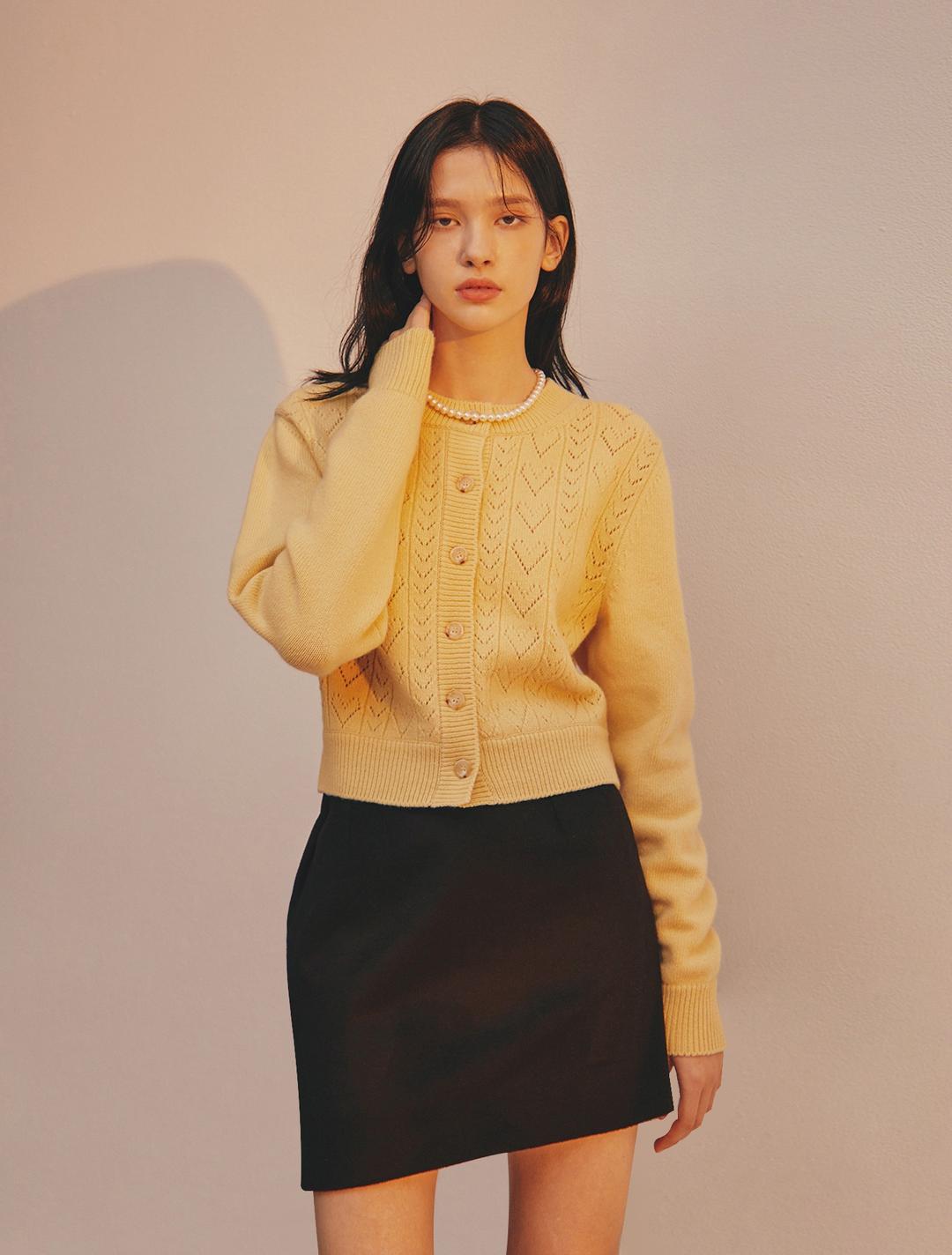 Crocheted-Cashmere Cardigan (Yellow)