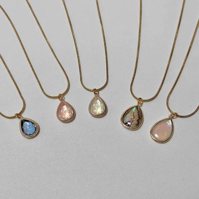 [made/한정수량] 심플 유니크 펄 물방울 뱀줄 골드 목걸이 (레드블루 연핑크 연베이지 자개베이지 멀티자개 5color)