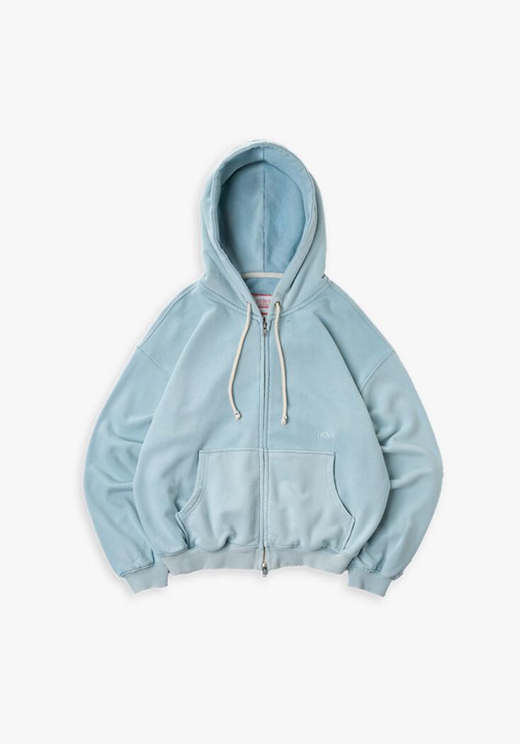 Tuewid Distressed-Wash Embroidered Zip-Up in Pale Blue