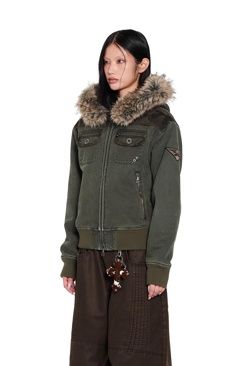 [11.28 예약 배송] Fur Camo Contrast Jacket (Khaki)