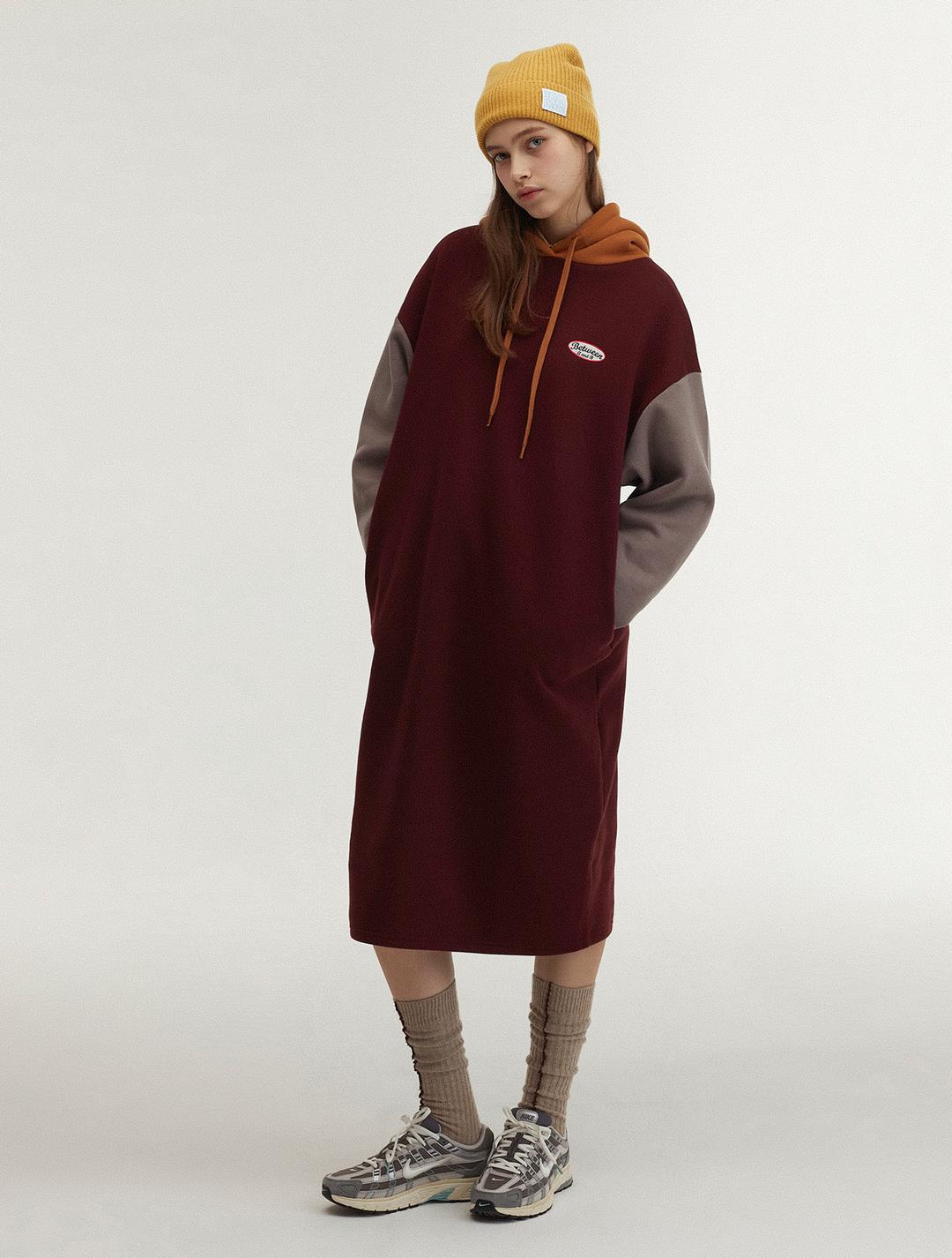 후드 롱저지 기모원피스 [버건디]