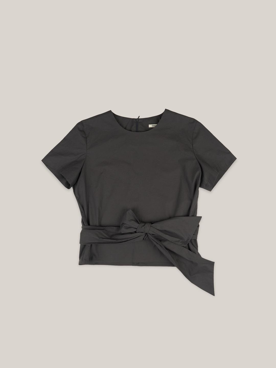 COTTON BELTED BLOUSE  [ CHARCOAL ]