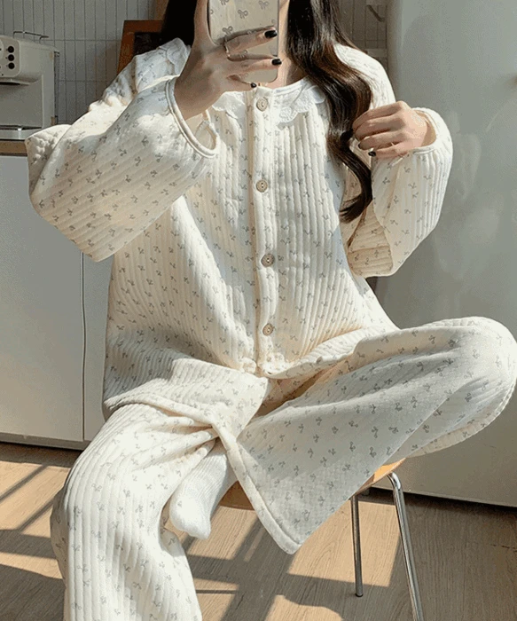 라리리 긴팔 노트앵두 누빔 잠옷 상하세트 (3107)