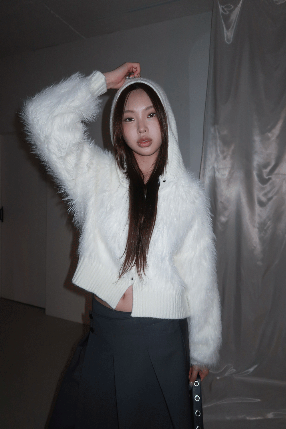 위위미유 (당일출고) SLOPPY FUR HOOD CARDIGAN / 슬로피 퍼 후드 가디건