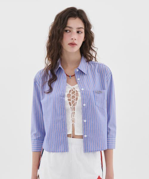 NOI1324 스트라이프 크롭 셔츠 (레드)