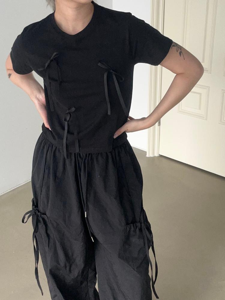 리본 포인트 크롭 티셔츠 (2color)