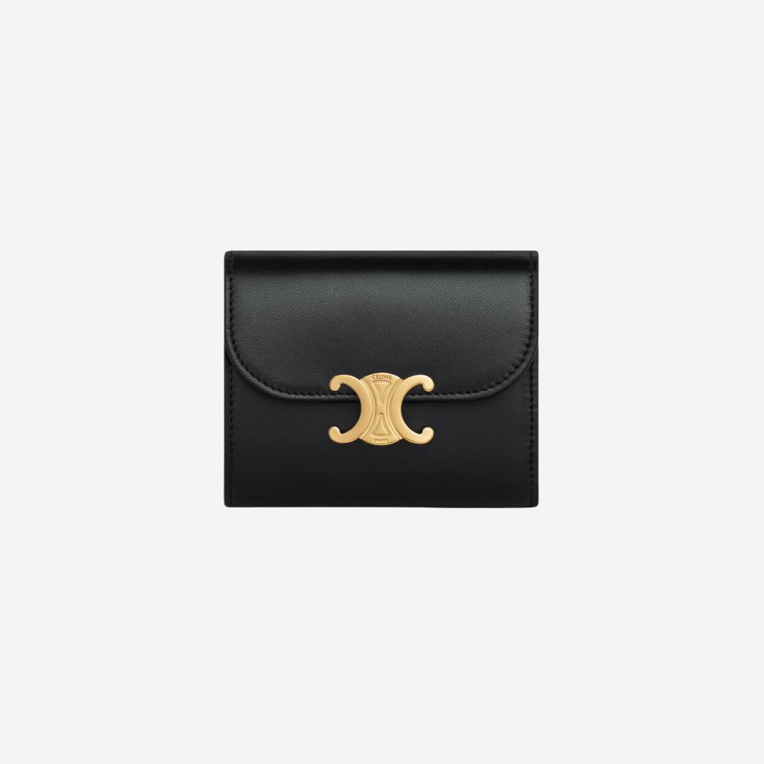 Celine Triomphe Small Flap Wallet in Shiny Calfskin Black
