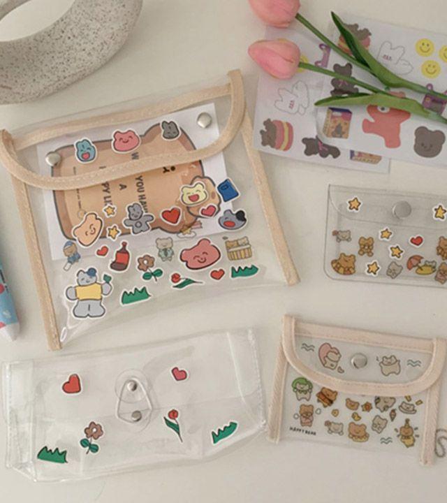 [1개배송ok]2+1스티커증정/투명 카드지갑 PVC카드지갑/파우치/투명필통 꾸미면 이뻐요