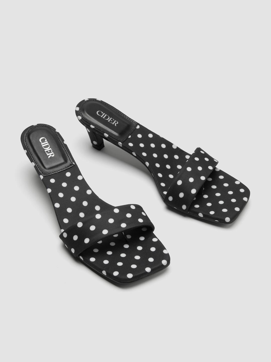 POLKA DOT SQUARE TOE KITTEN HEEL SANDALS