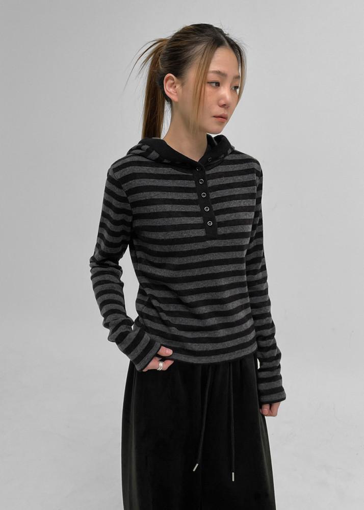 밀라오 스트라이프 후드 긴팔티