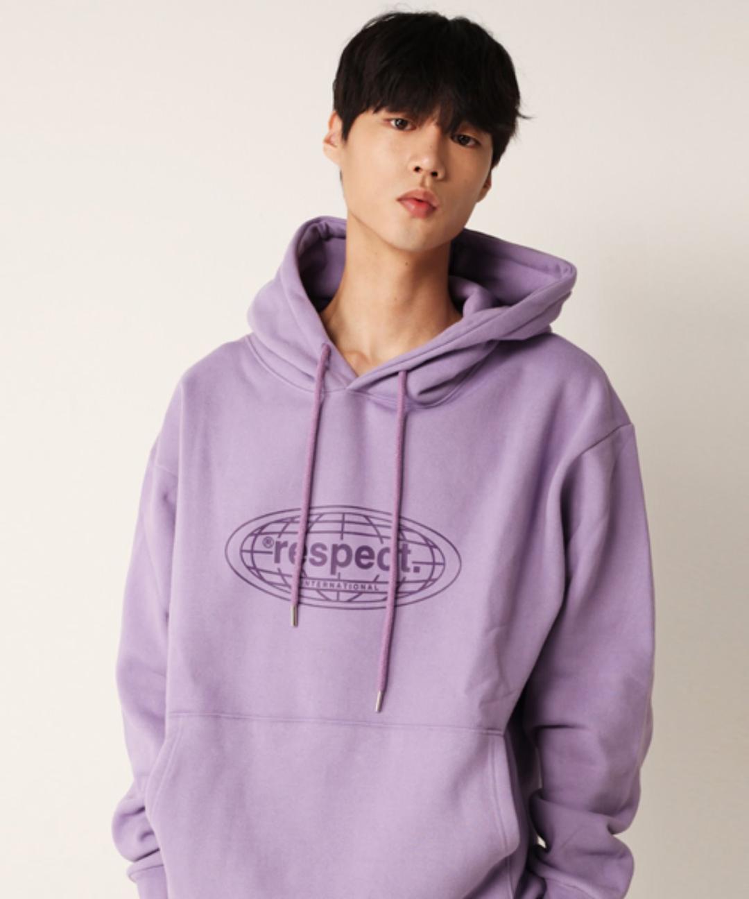 인터네셔널 프론트 로고 리스펙트 후드티 (연보라)