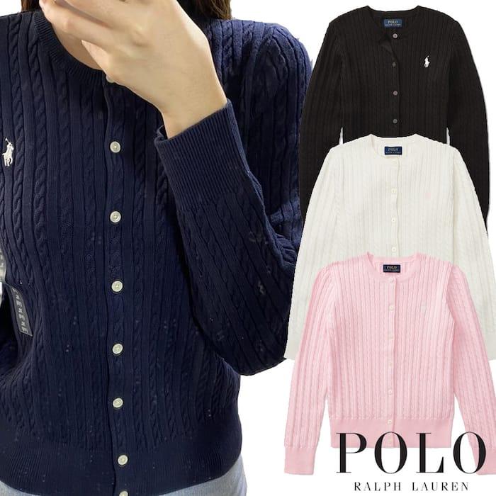 [해외배송] 폴로 랄프로렌 걸즈 케이블 니트 가디건 블랙 핑크 화이트 네이비 XL 재입고