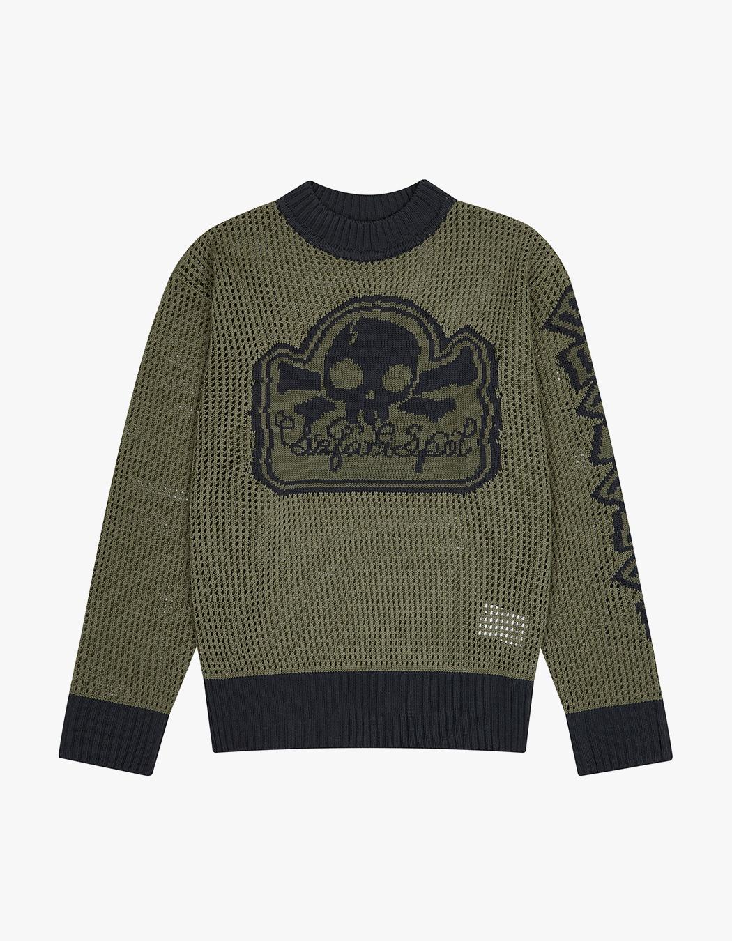 Multi Skull Mesh Knit - Olive/Navy
