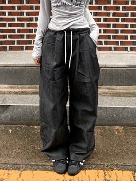 오퍼 핀턱 밴딩 데님 팬츠