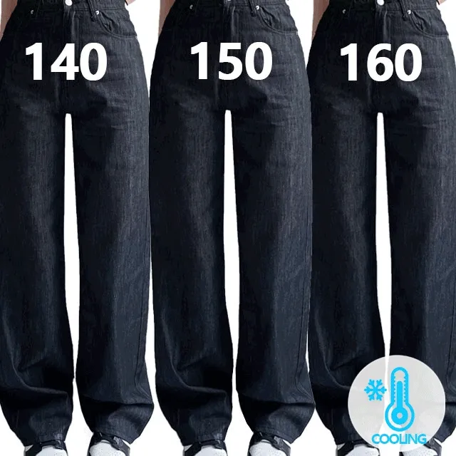 💖3일간할인💖[쿨링🧊/3단기장/~2XL/물빠짐X] 제이닝 140/150/160 기장선택 하이웨스트 논페이드 생지 여름 청바지 밴딩 와이드 데님 팬츠