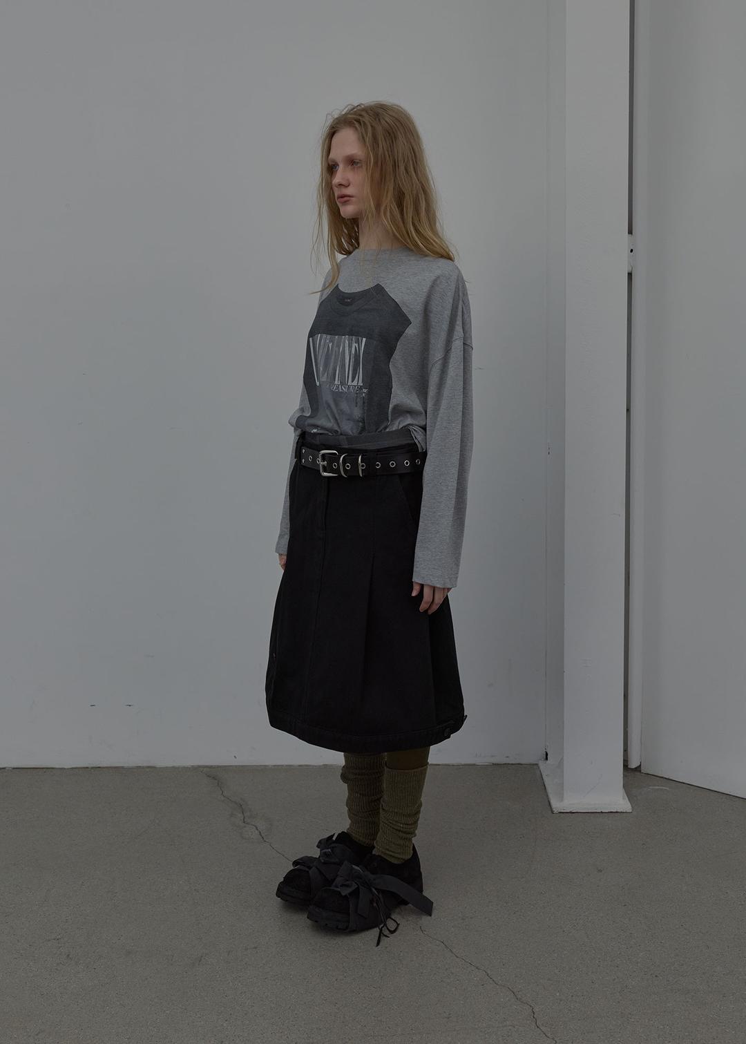 COTTON TAILORED MIDI SKIRT (BLACK)