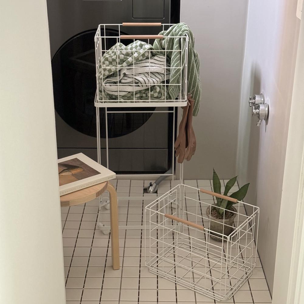 접이식 이동식 철제 빨래 세탁 바구니 바스켓 2단 런드리 햄퍼 세탁물 바퀴 와이어 도파밍