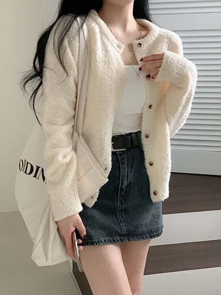 어베러데이 테디베어 뽀글 라운드 울 가디건 - 5C