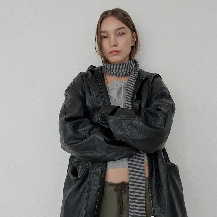 [1ST RESTOCK] EYELET VINTAGE STRIPE SCARF - CHARCOAL