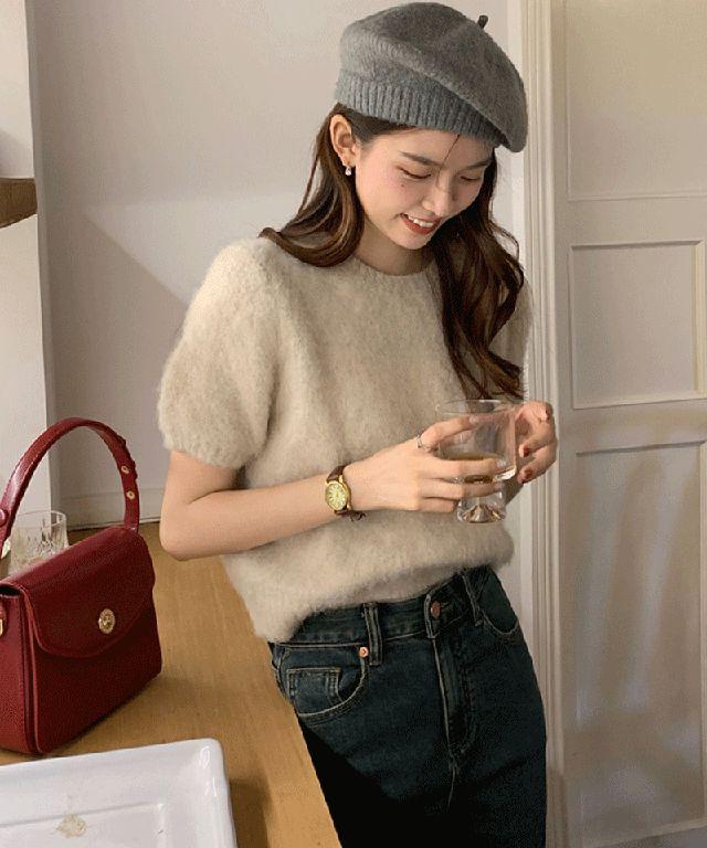 몽글 라운드 반팔 니트