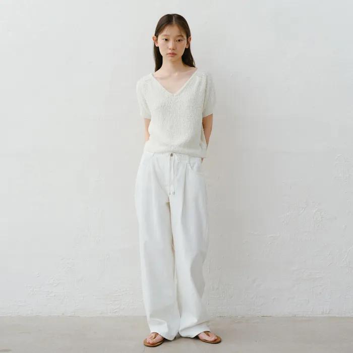 Pintuck string wide denim_2colors