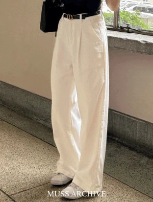 [기획/S-2XL] 핀턱 히든밴딩 화이트팬츠