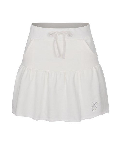 C RHINESTONE JERSEY FLARE SKIRT_WHITE