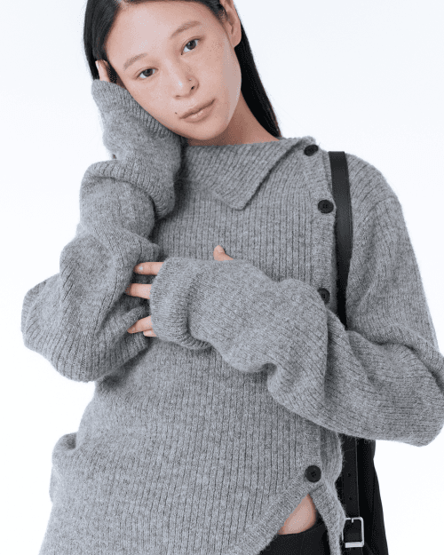 Side button knit GREY
