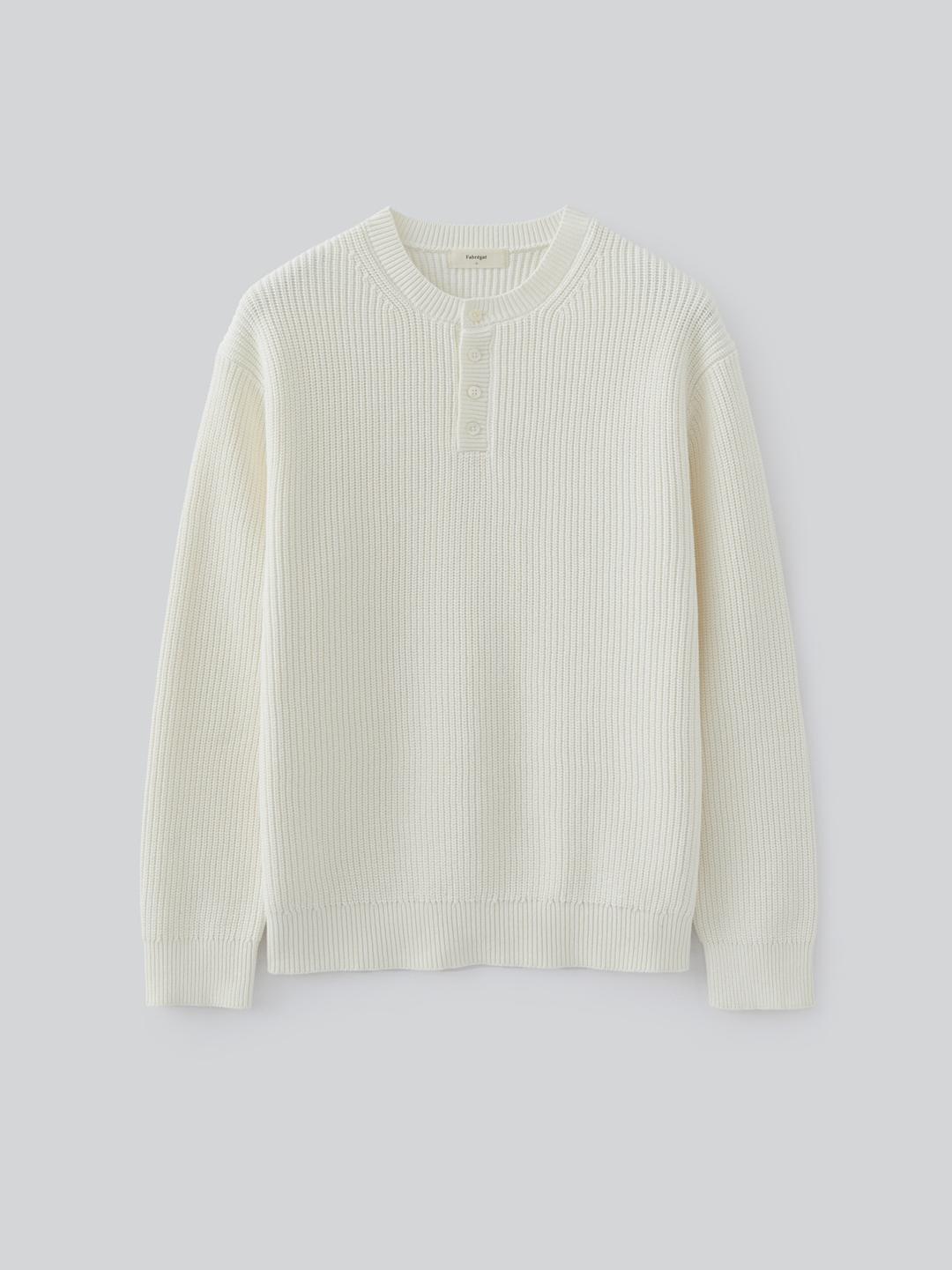 Heavy Cotton Henley Neck Knit (Ivory)