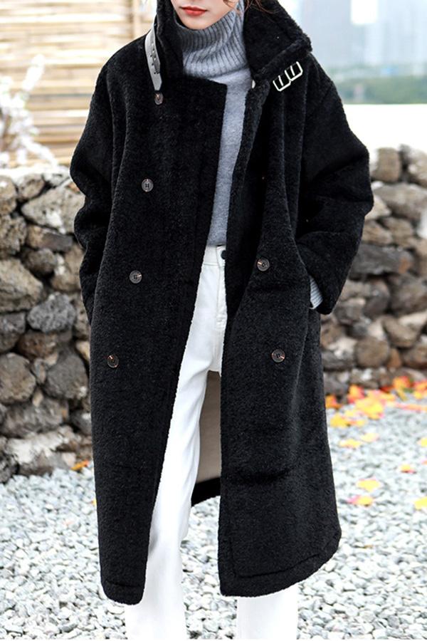 무료배송♡[에코퍼]데일리 양털 하이넥 뽀글이 더블 롱코트 자켓 (블랙,크림아이보리,스모그블루)