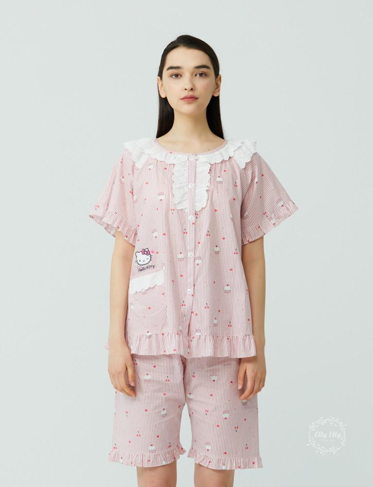 HK-4016 세로 스트라이프 패턴 헬로키티 반팔투피스 핑크,네이비 2컬러