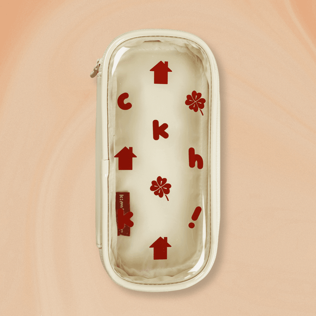 LUCKY HOME PATTERN PENCIL POUCH - IVORY