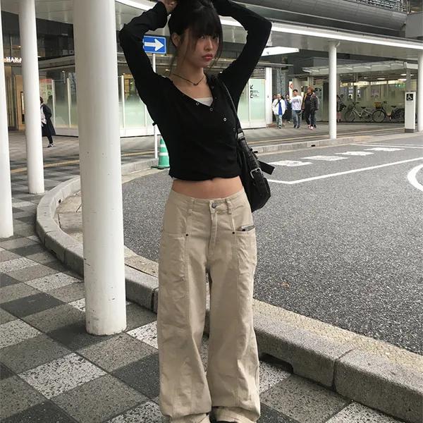 [A/M] 베즈 코튼 절개 와이드 팬츠