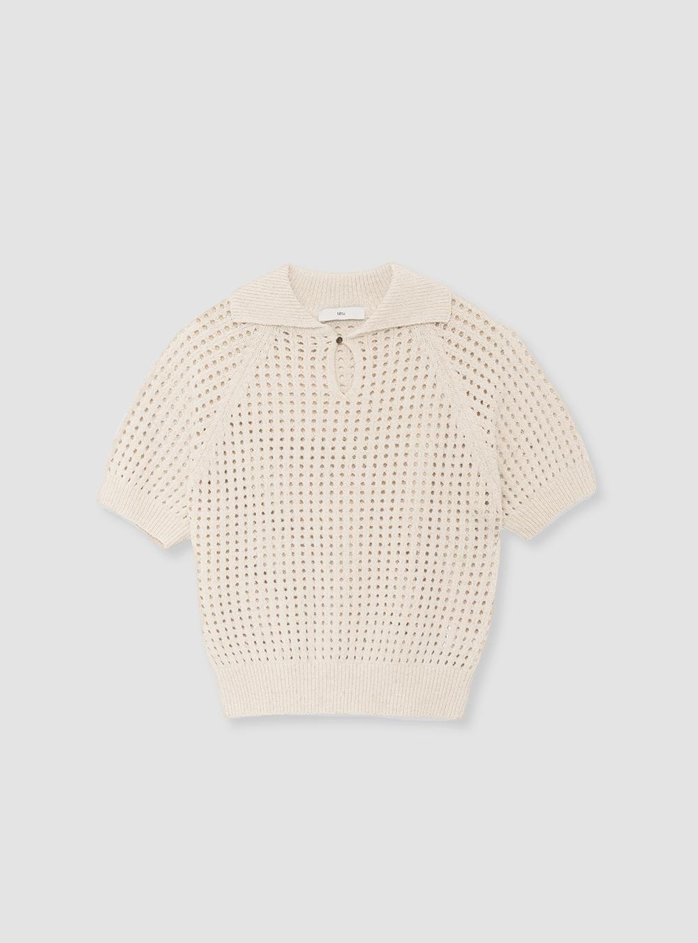 linen collar netted knit (cream)