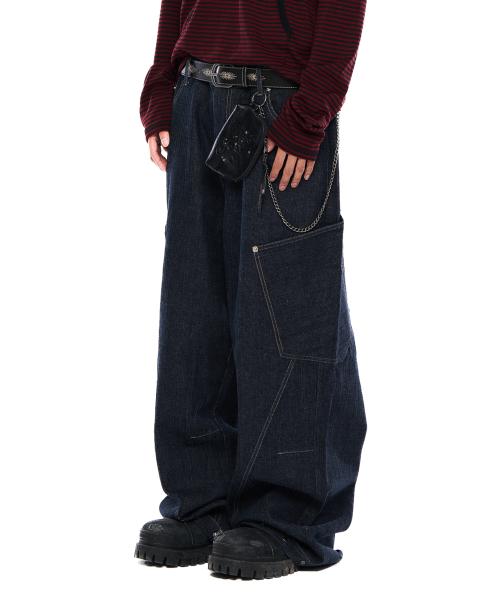 Ankle Studded Denim Pants (Dark Blue)